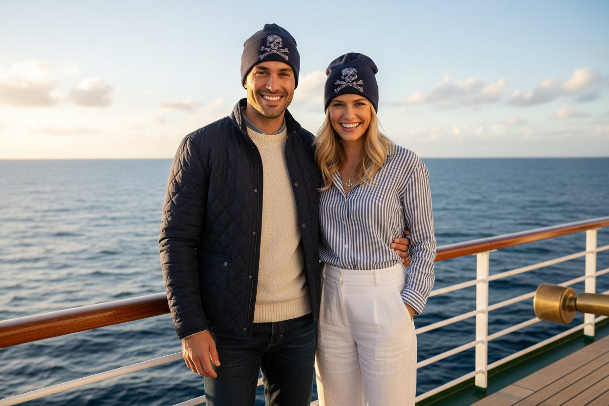 Mützen in Stoff  mit Totenkopf und Strass