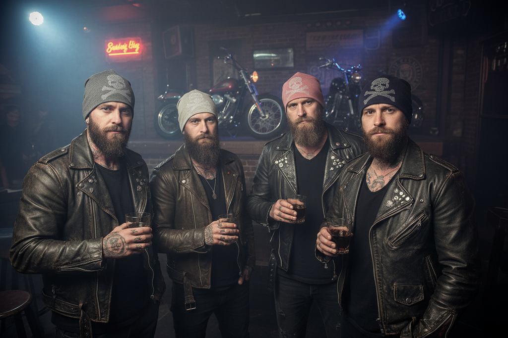 Mützen in Stoff  mit Totenkopf und Strass