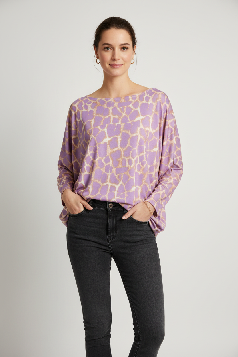 Fledermaus Ärmel-Shirt mit Leo Muster