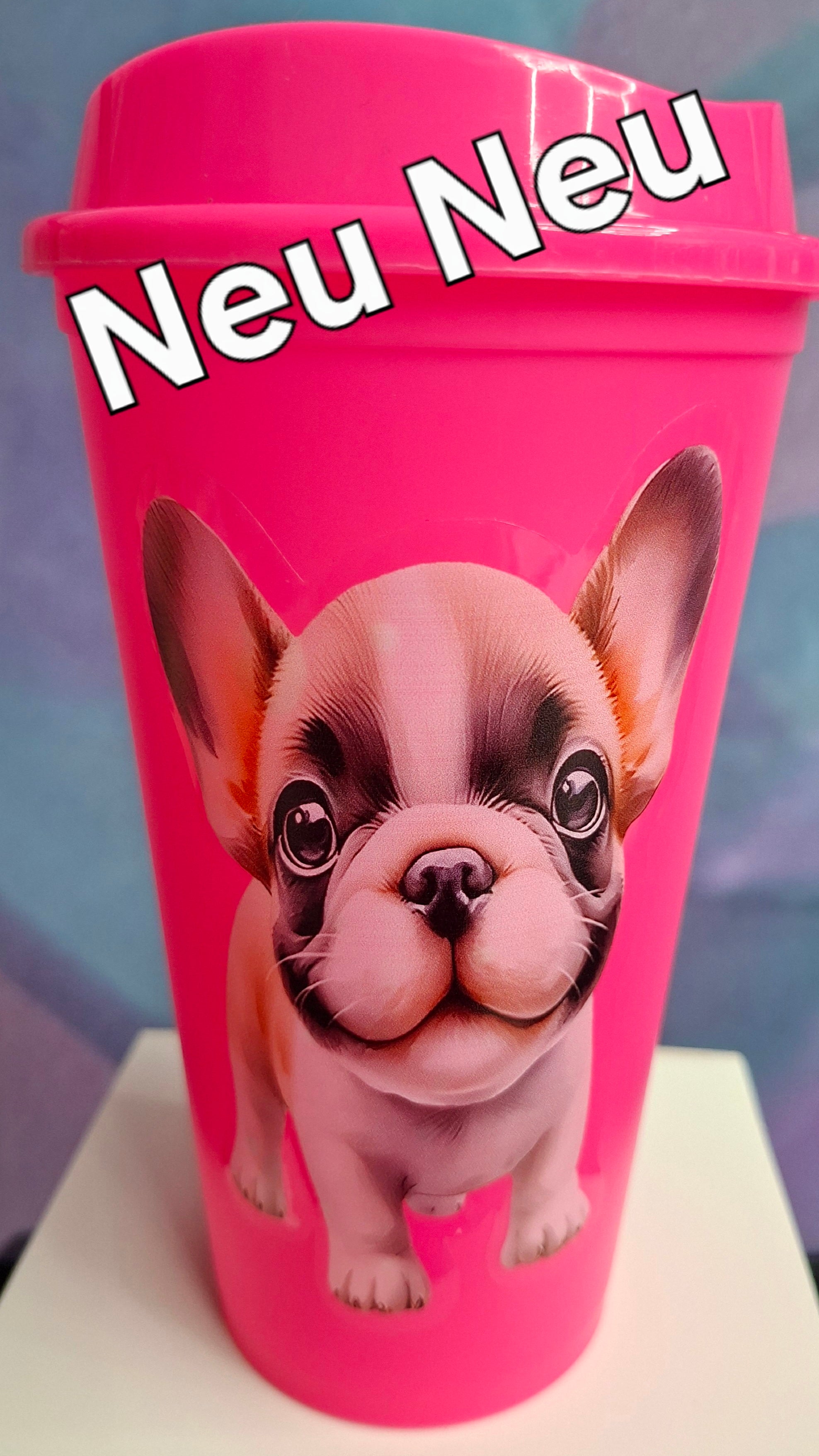 TRINK-BECHER IN PINK  VERSCHIEDENE MOTIVE