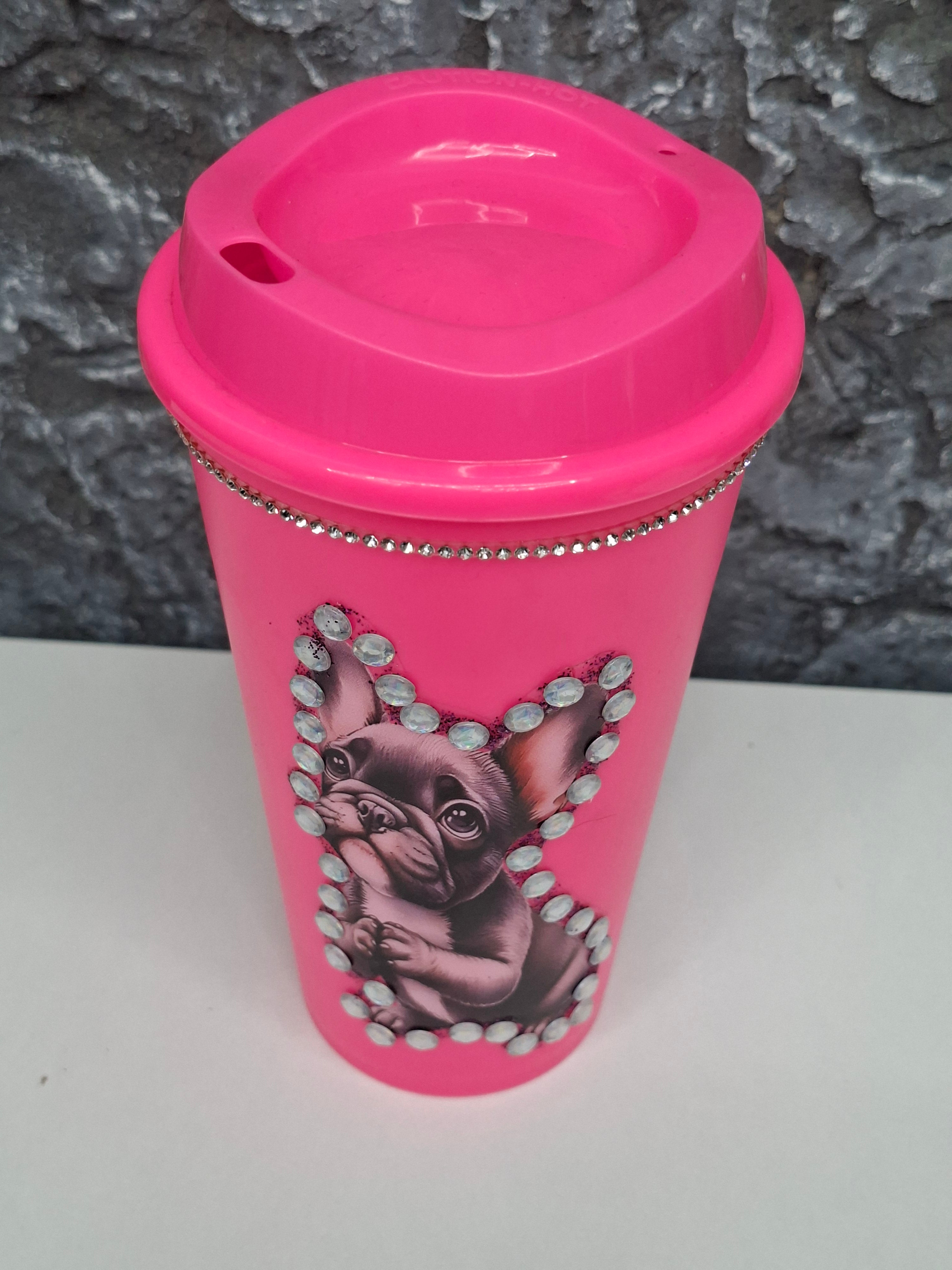 TRINK-BECHER IN PINK  VERSCHIEDENE MOTIVE