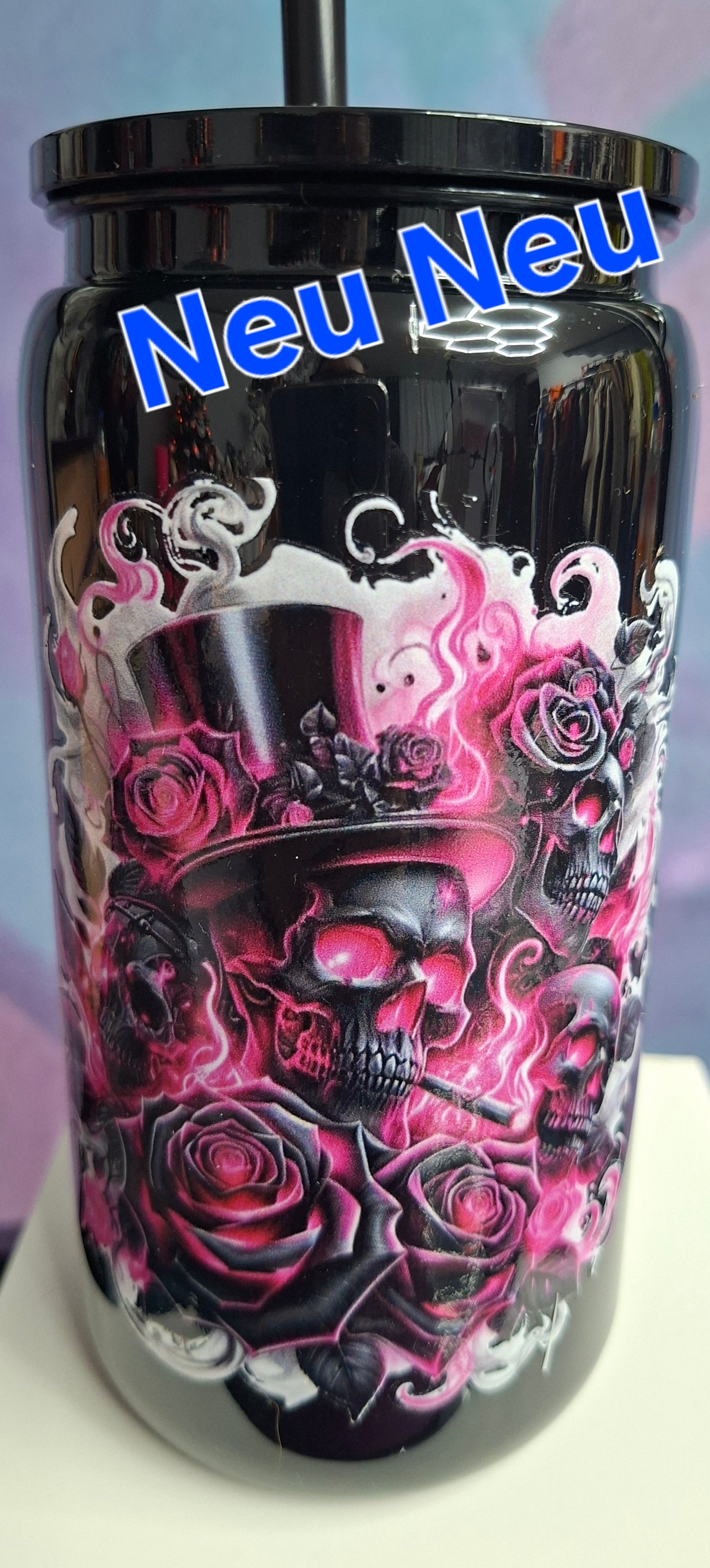 Unikat - Becher mit Strohhalm Anne in Schwarz 500ml