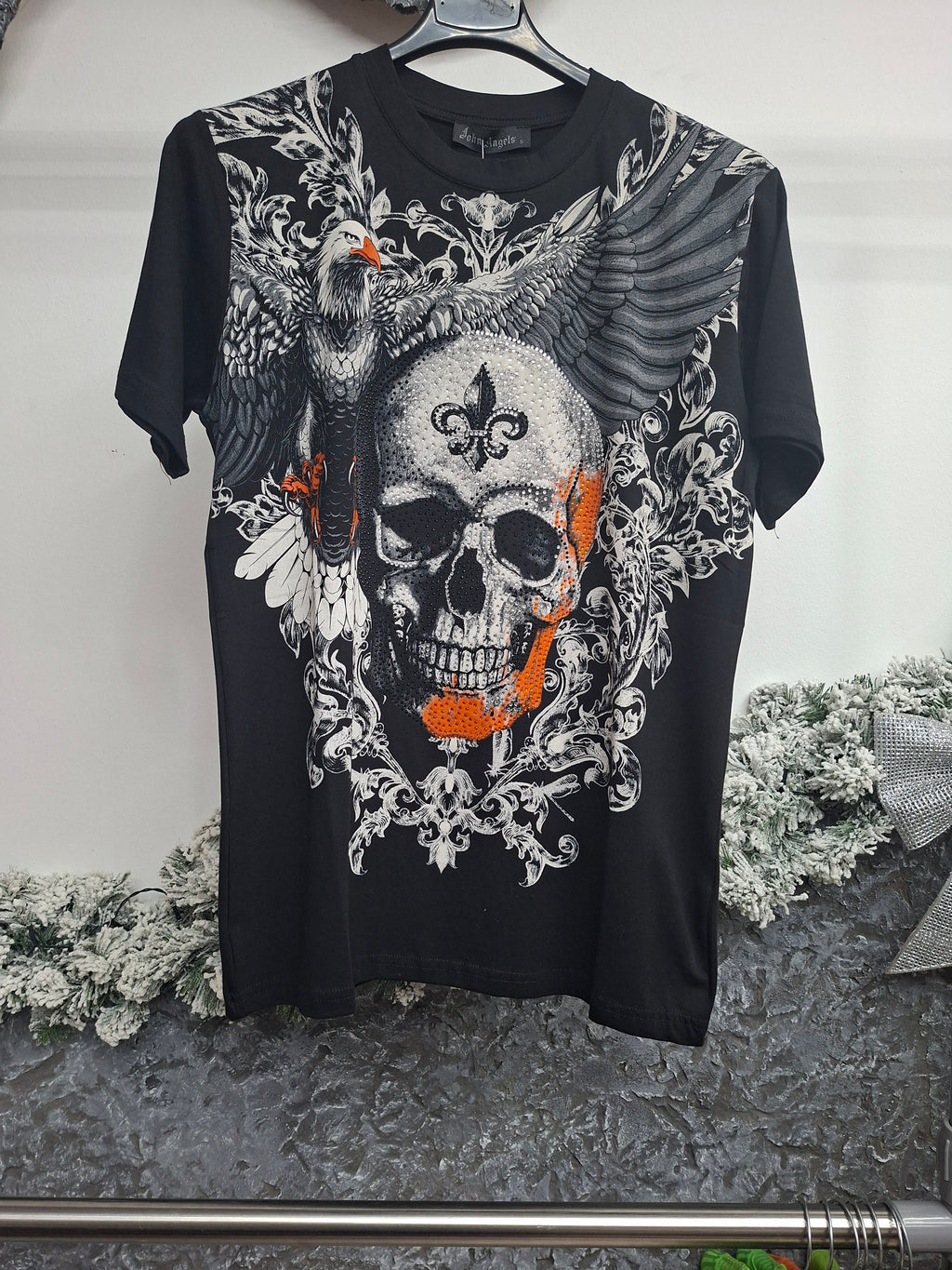 T-Shirt Skull Orange  mit Bling Bling