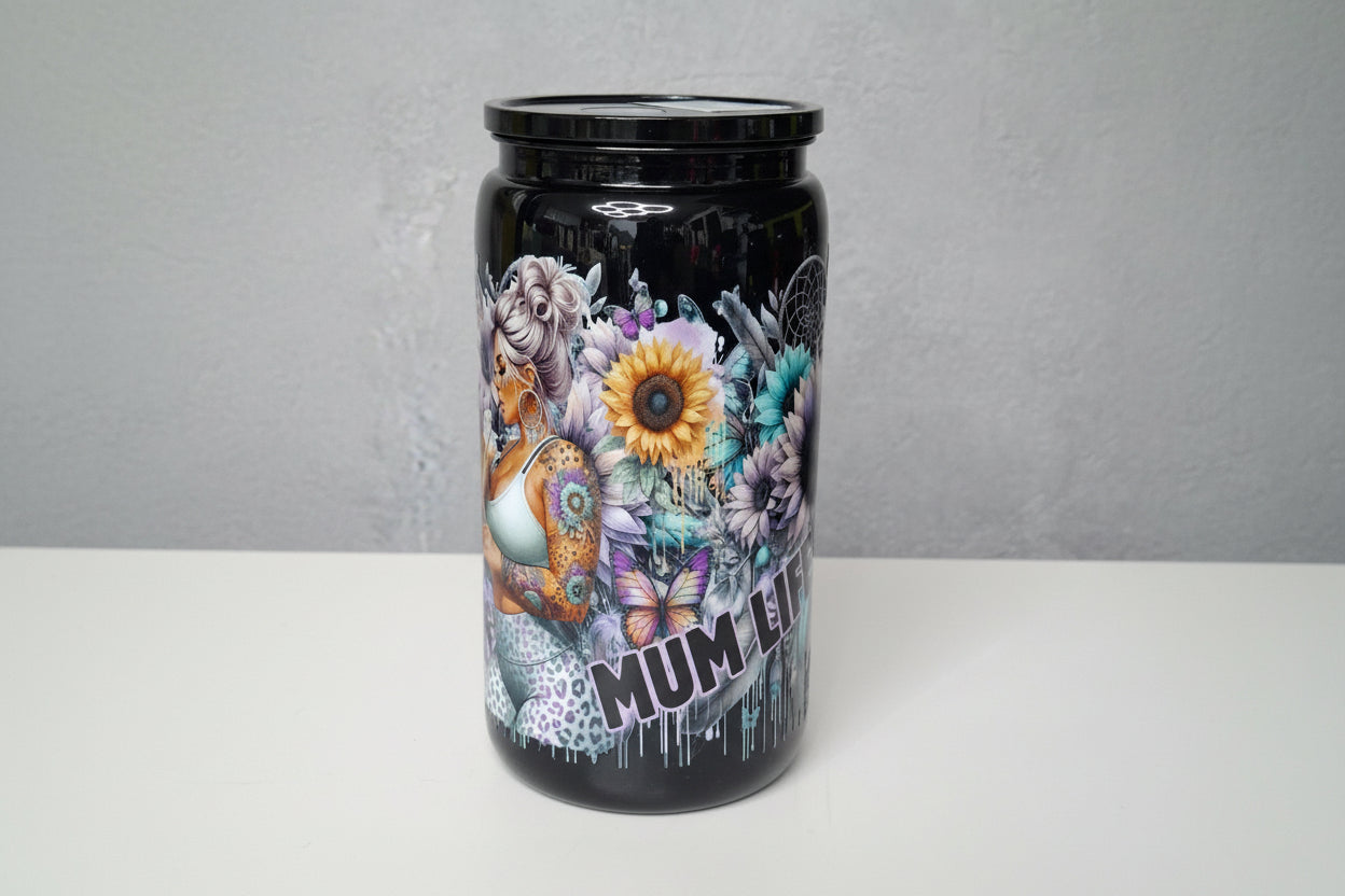 Unikat - Becher mit Strohhalm Anne in Schwarz 500ml