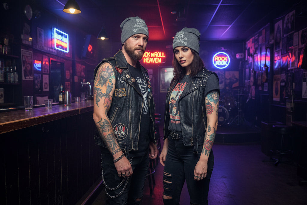 Mützen in Stoff  mit Totenkopf und Strass