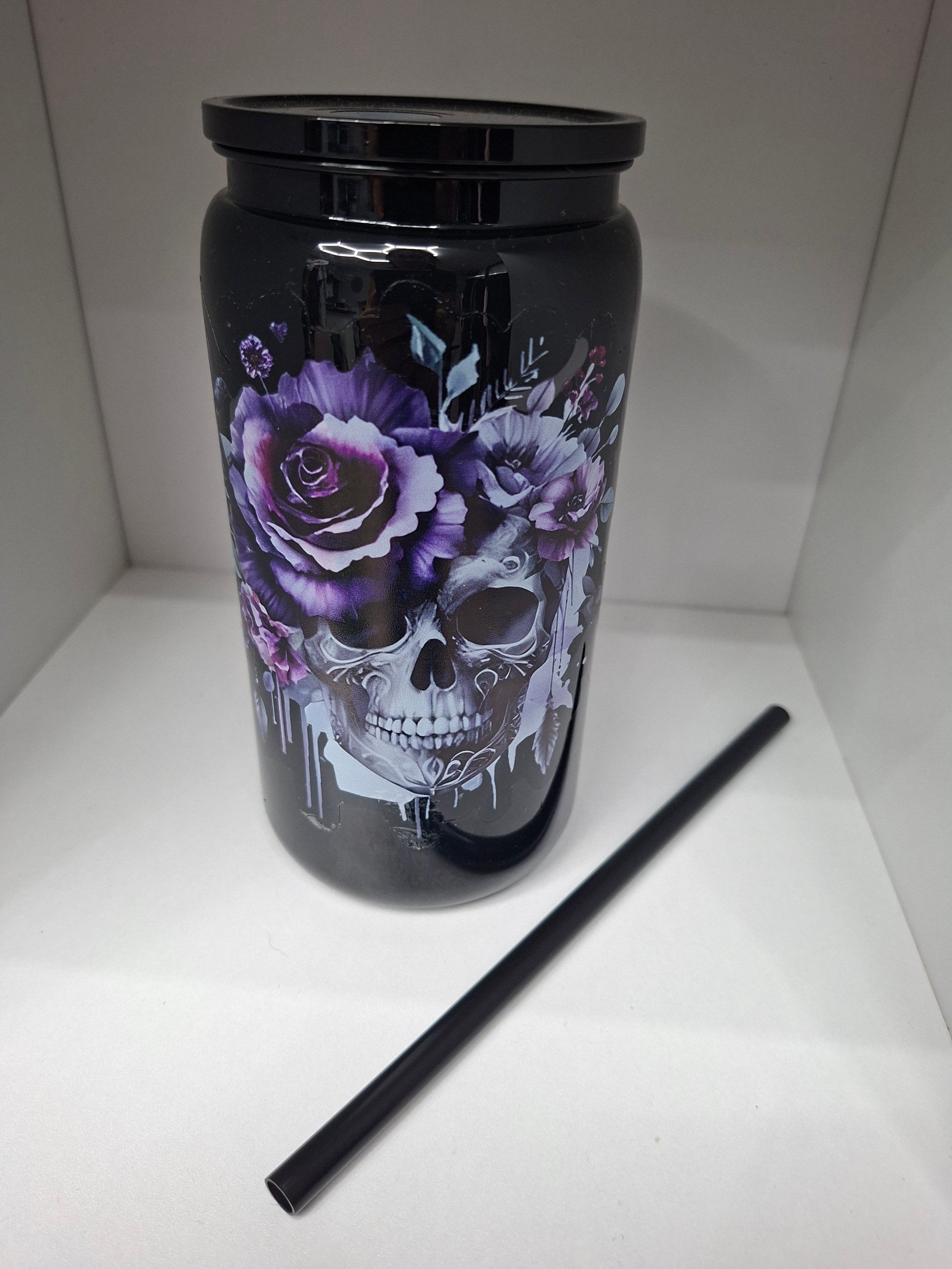 Unikat - Becher mit Strohhalm Anne in Schwarz 500ml