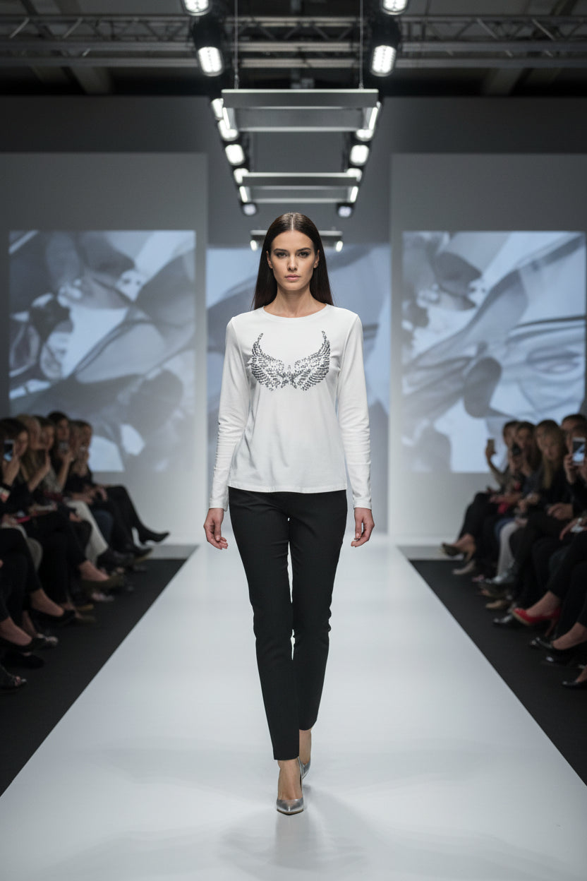 Langarm  Shirt Mit Flügeln aus Pailletten